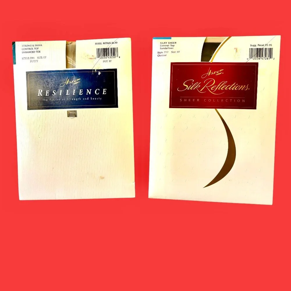 Hanes Silk Reflections + Resilience Pantyhose Control Top Putty & Charcoal sz EF